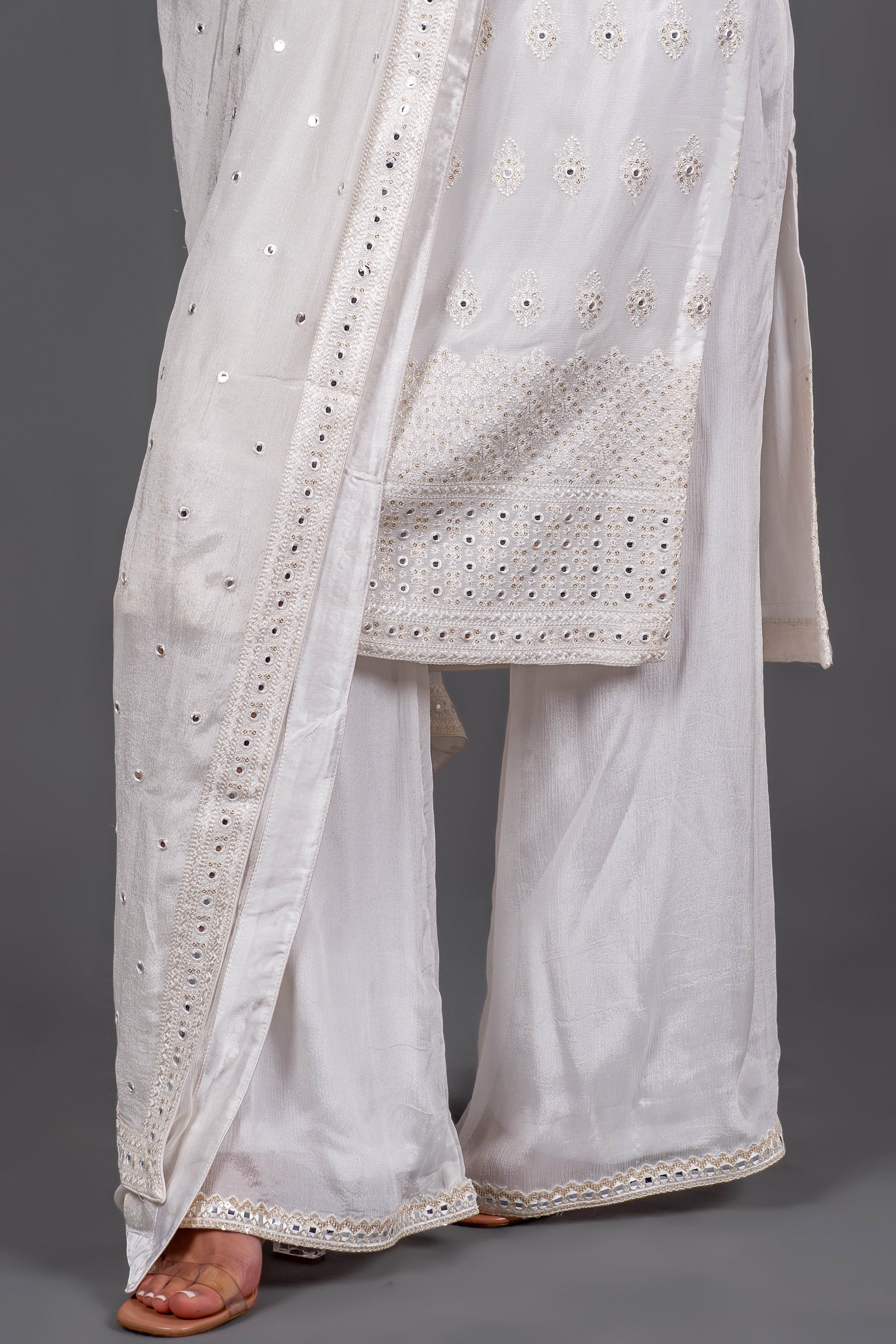 Razia - Off White Chikankari Palazzo Suit