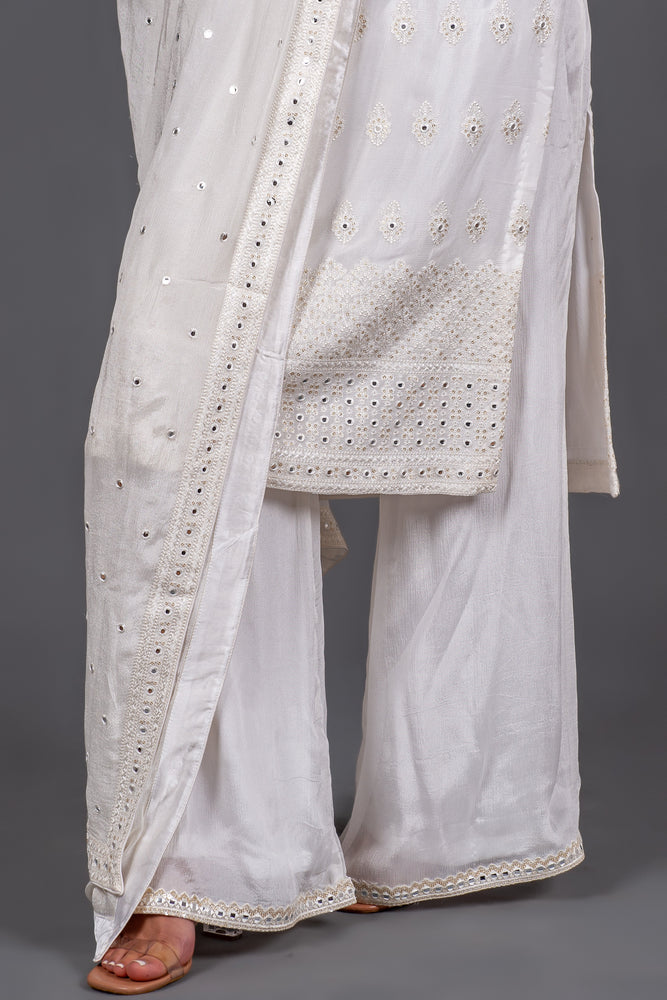 
                  
                    Razia - Off White Chikankari Palazzo Suit
                  
                