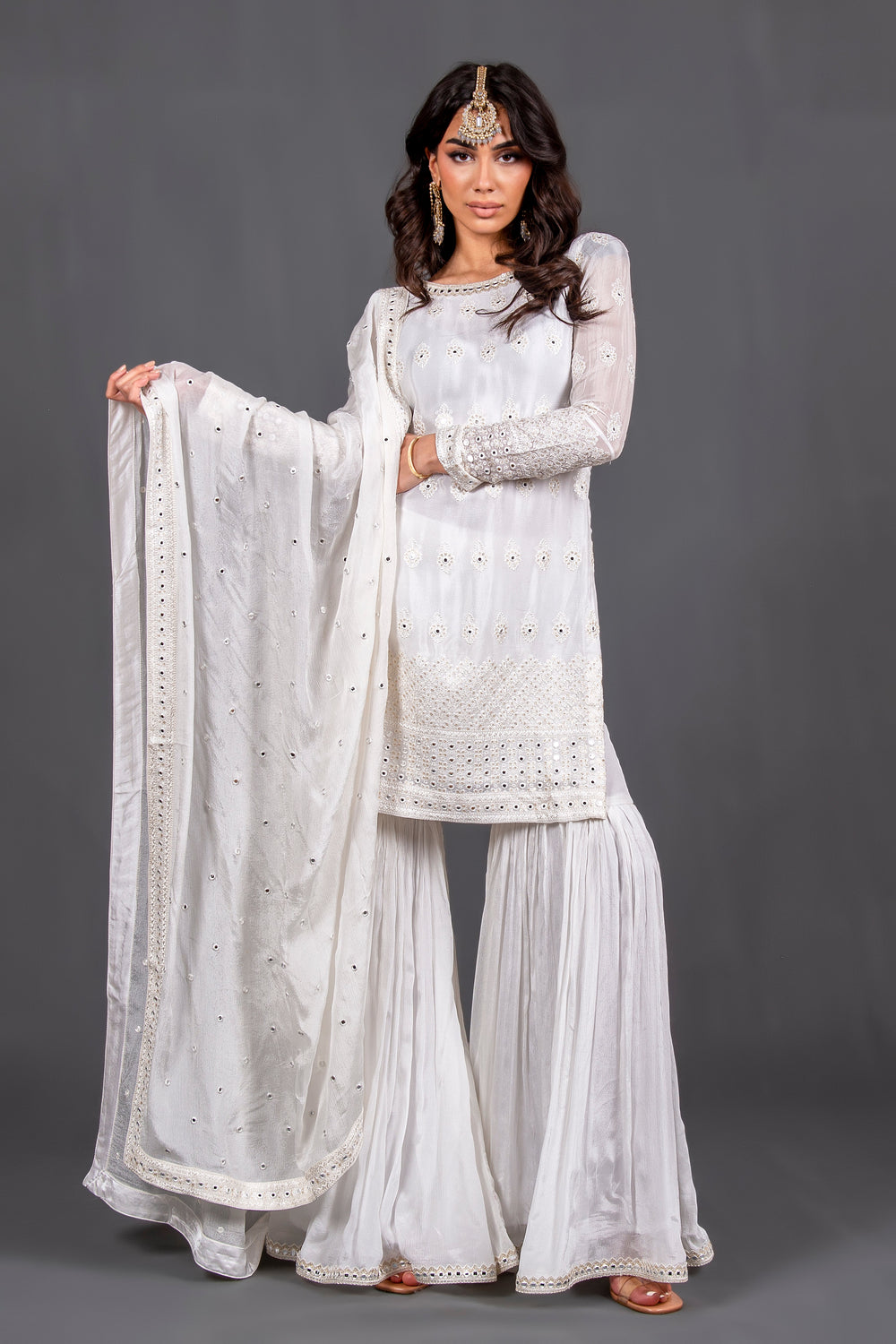 Razia - Off White Chikankari Gharara Suit