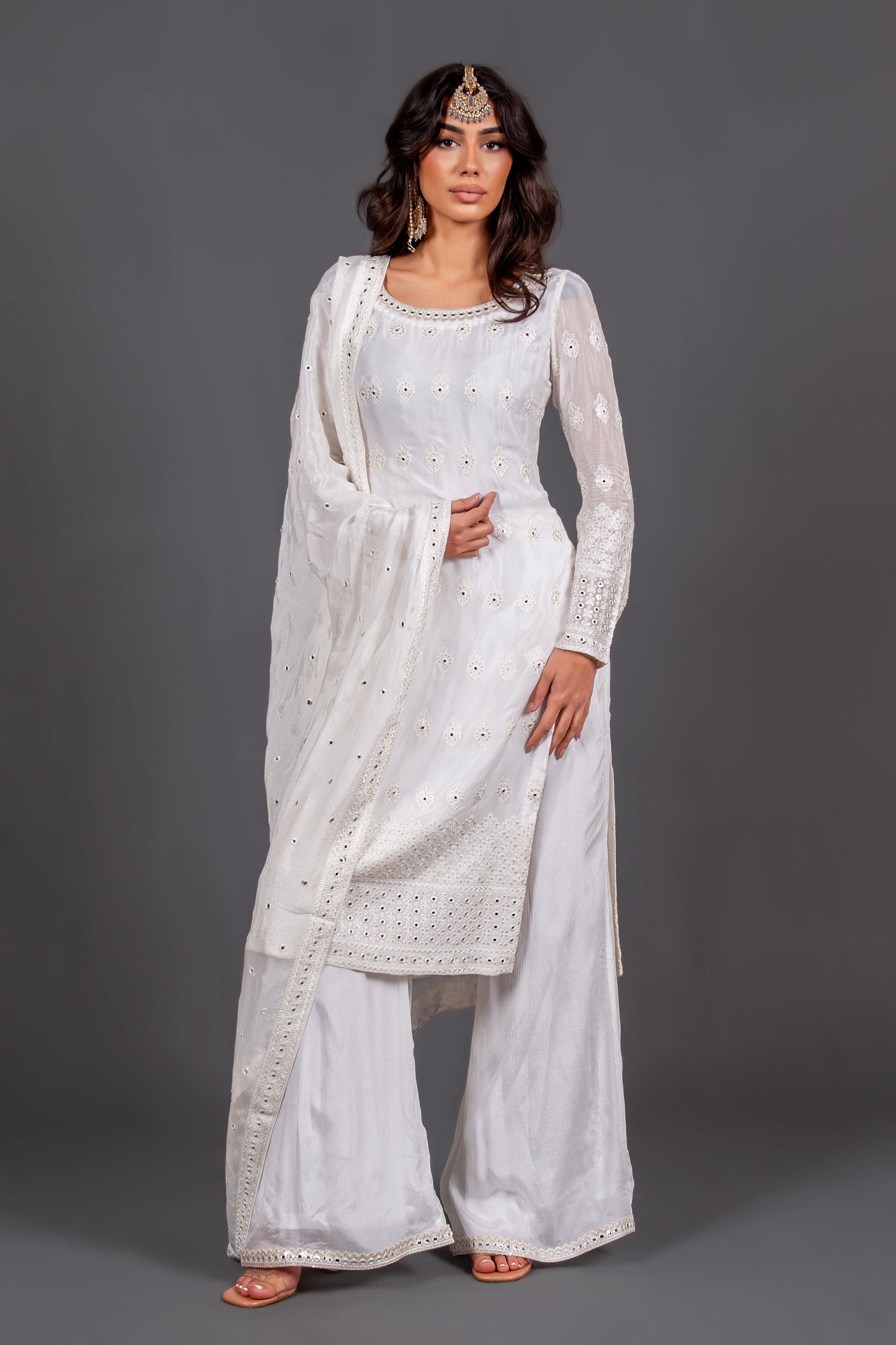 white chikankari plazo set