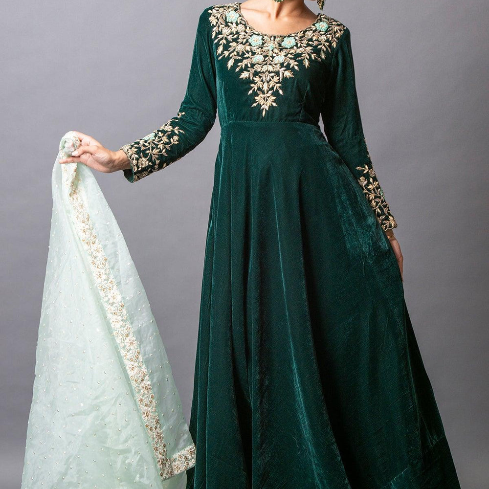 
                  
                    long designer green gown
                  
                