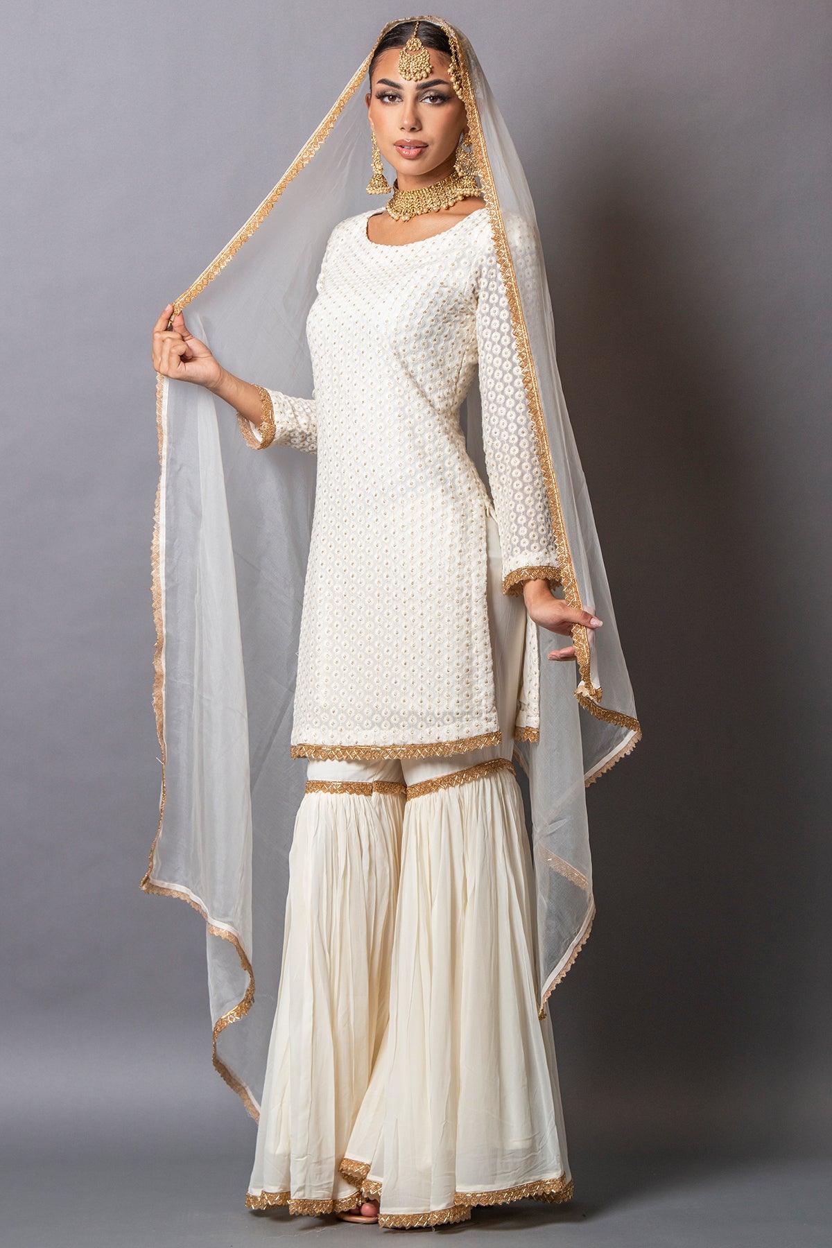 white bridal gharara suit