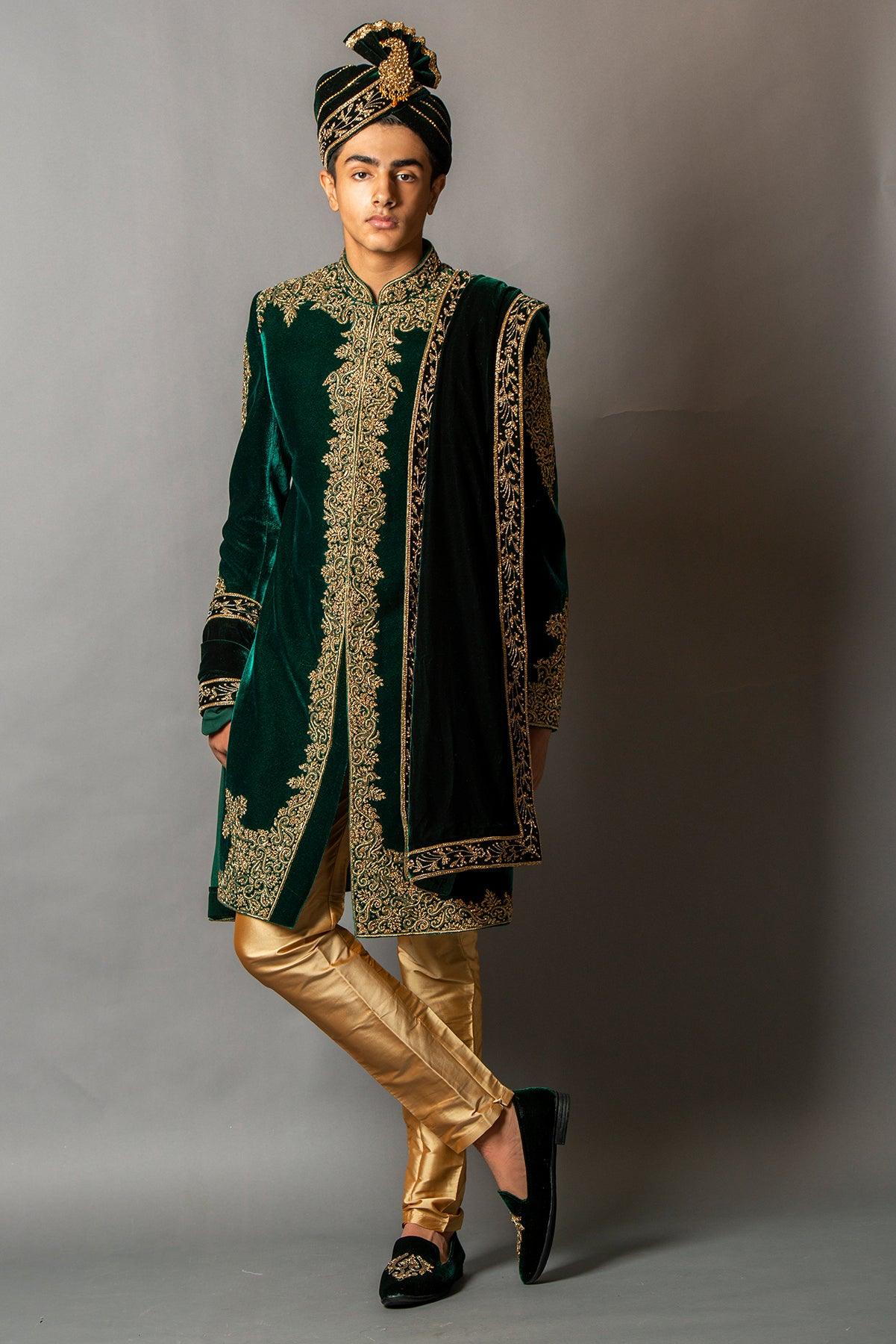 green velvet sherwani