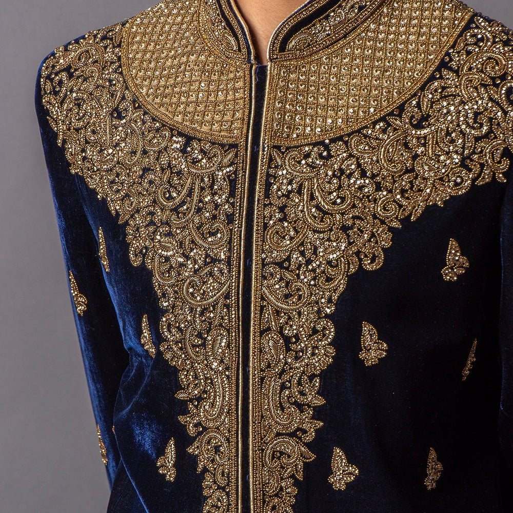 
                  
                    blue and gold sherwani
                  
                