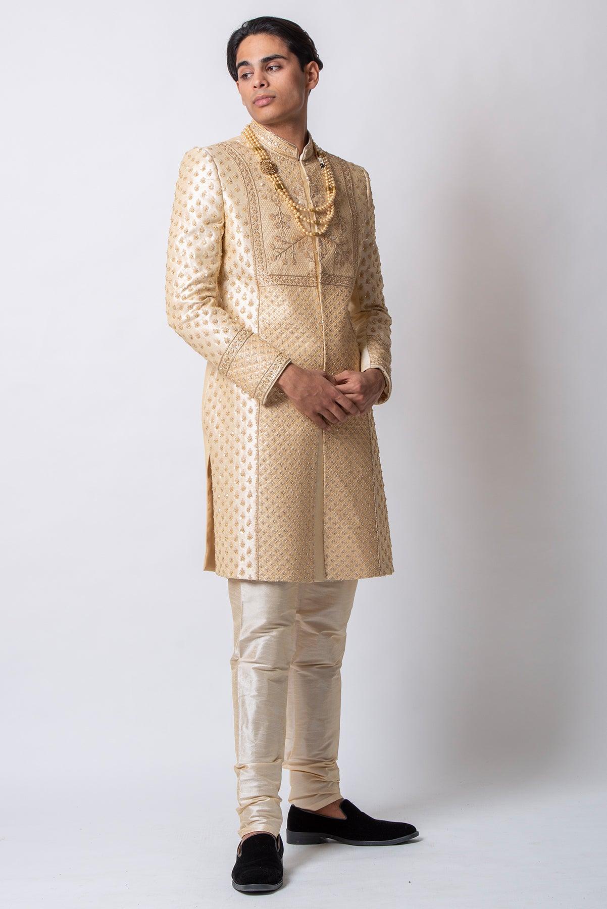 off-white sherwani set for men