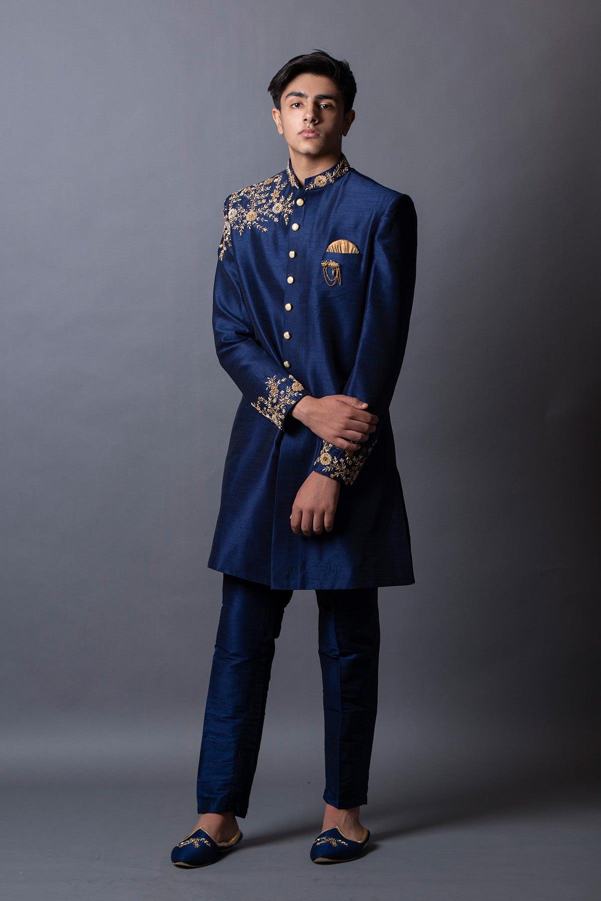 navy blue sherwani set