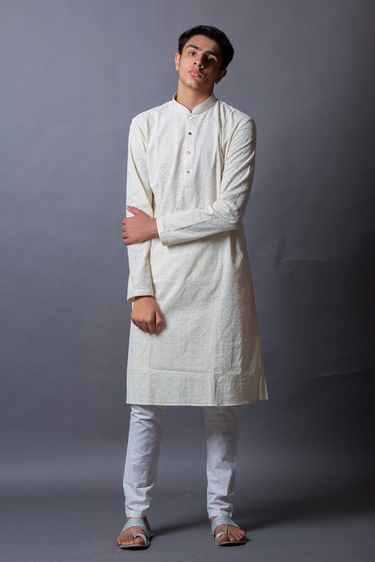 designer white kurta and pajama for men