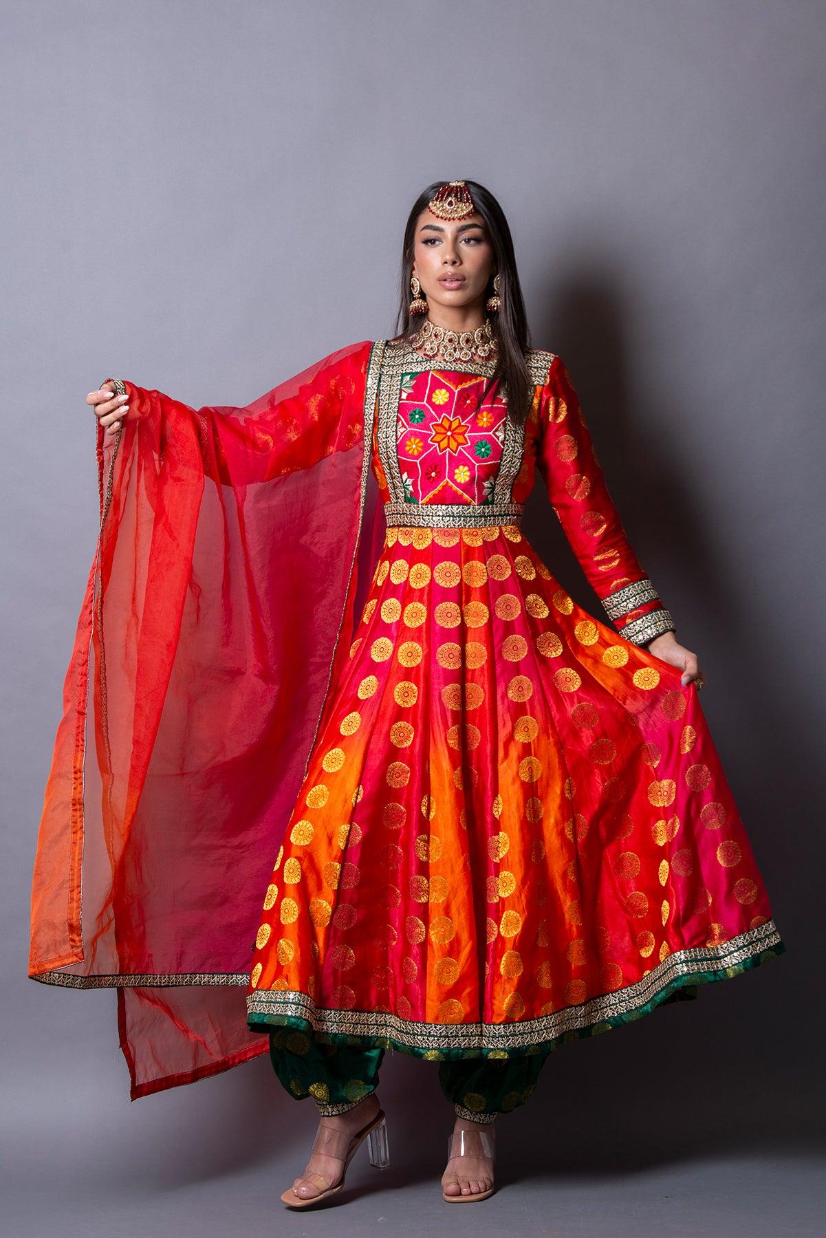 red anarkali suit