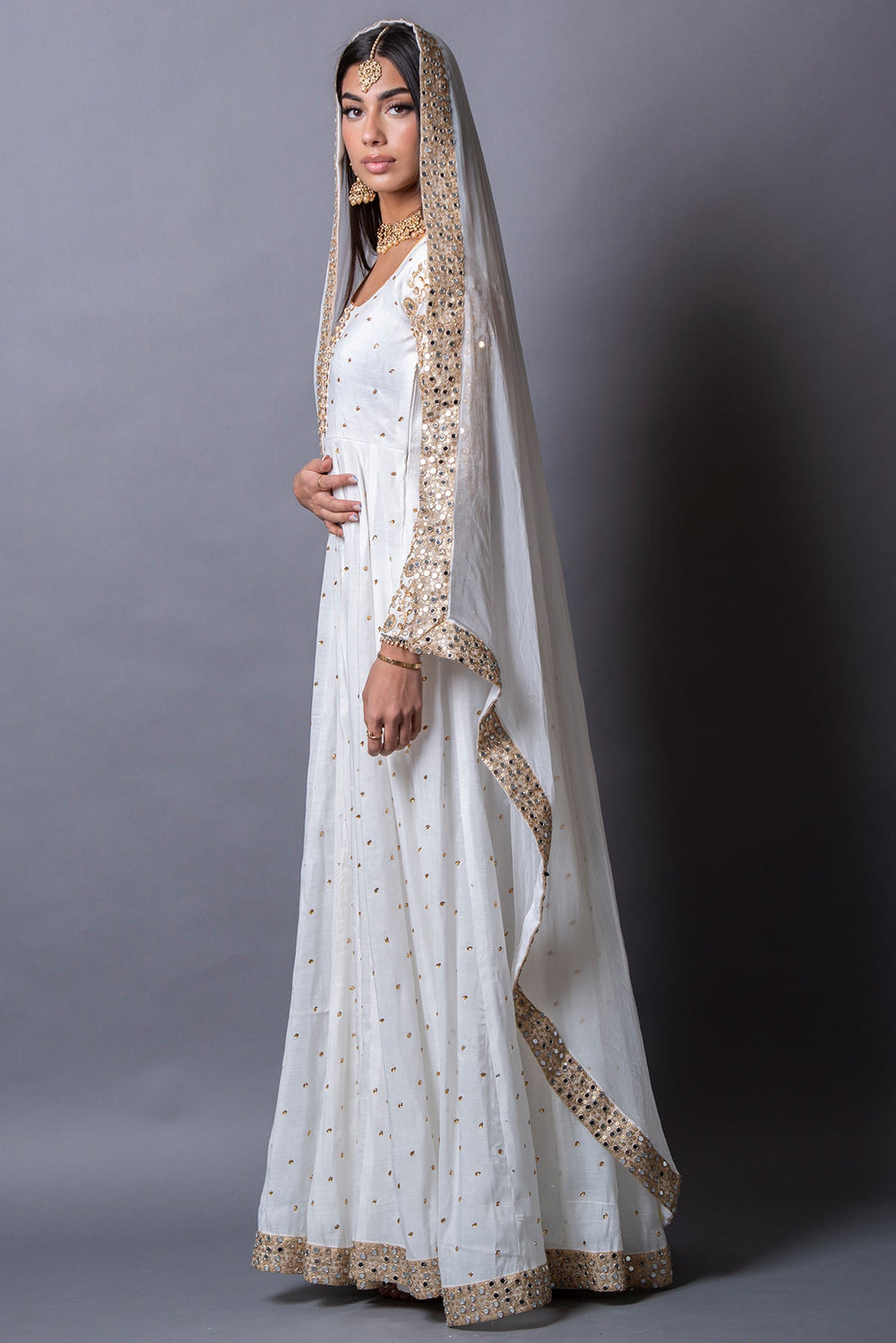 Aiman - Pure Chanderi Silk Mirror Work Anarkali Gown