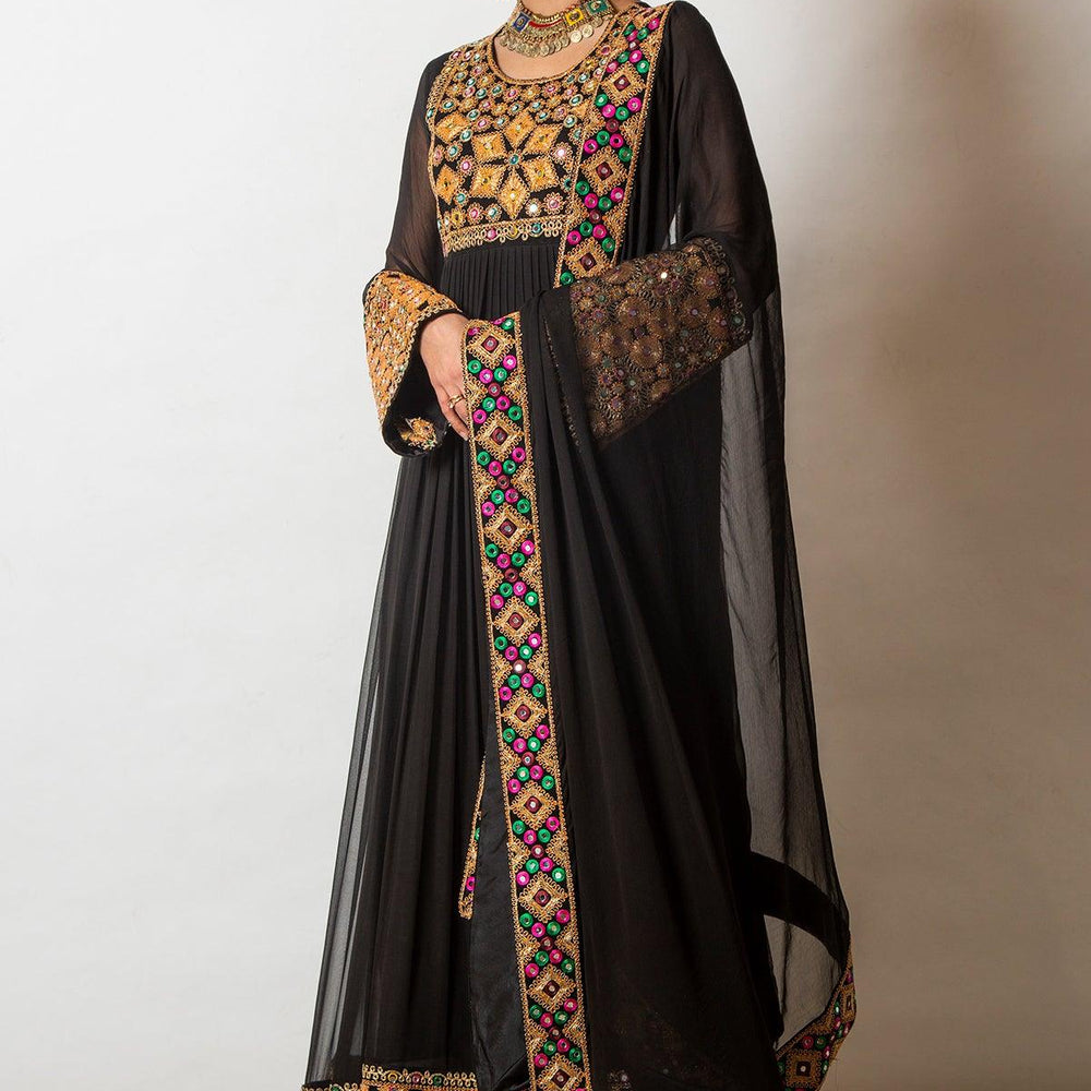 black afghan style dress
