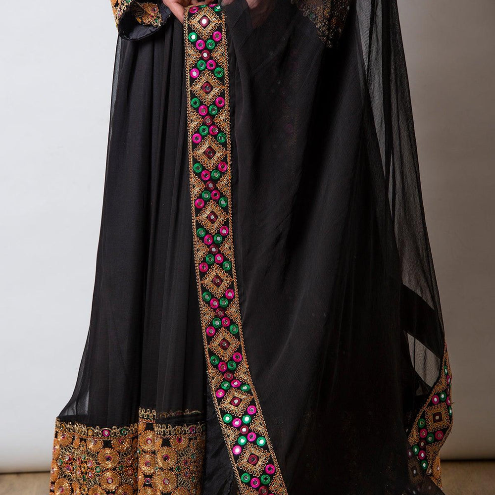 
                  
                    long black gown
                  
                