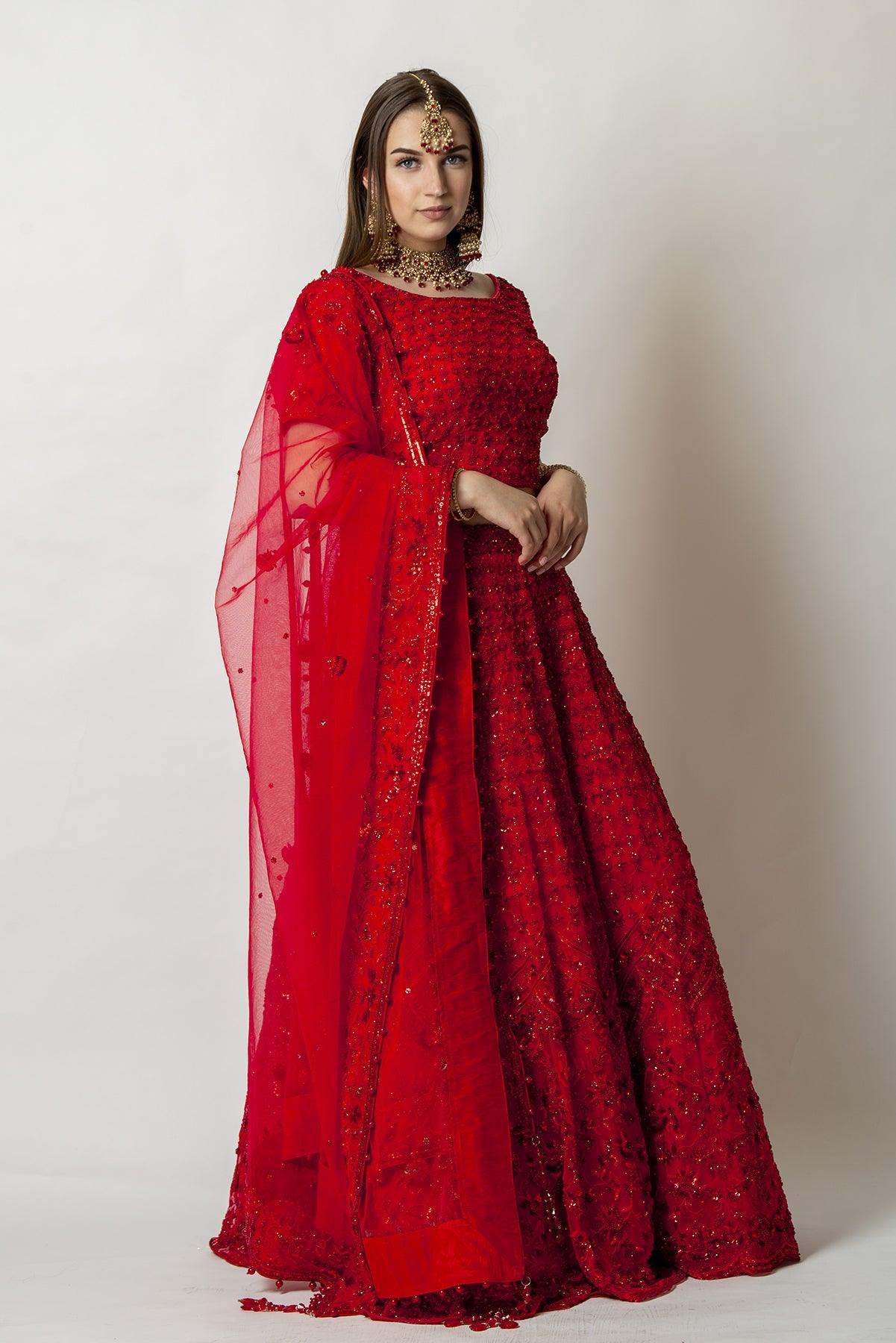 red lehenga choli with dupatta