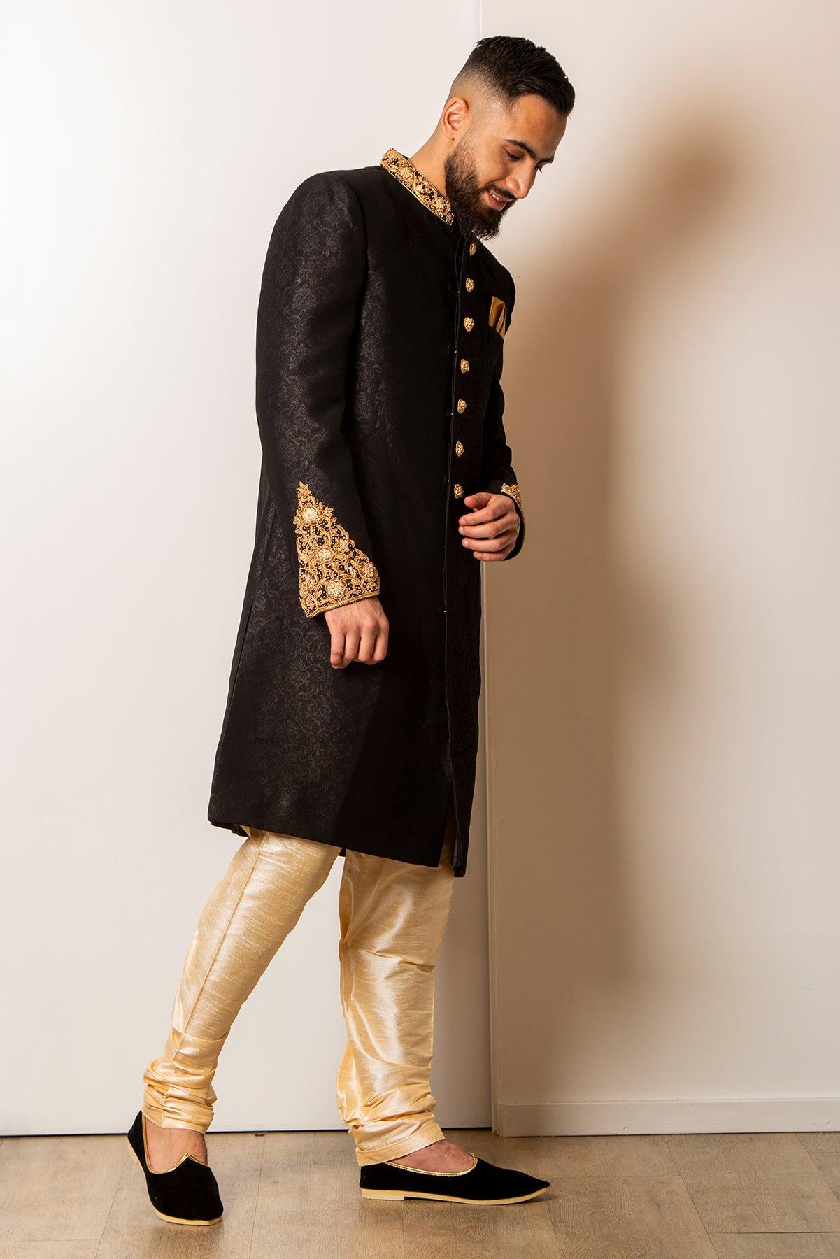 Black Raw silk Sherwani