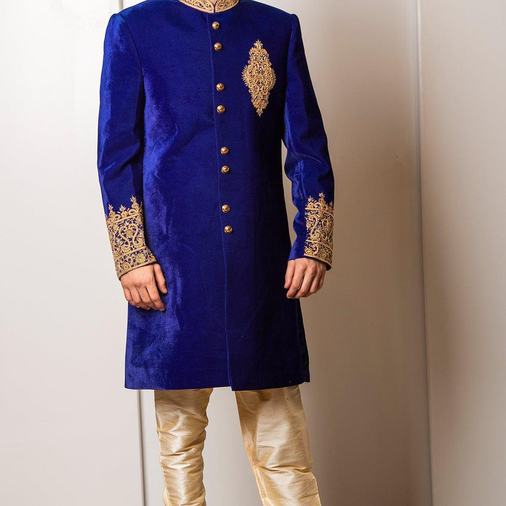 Royal Blue velvet sherwani
