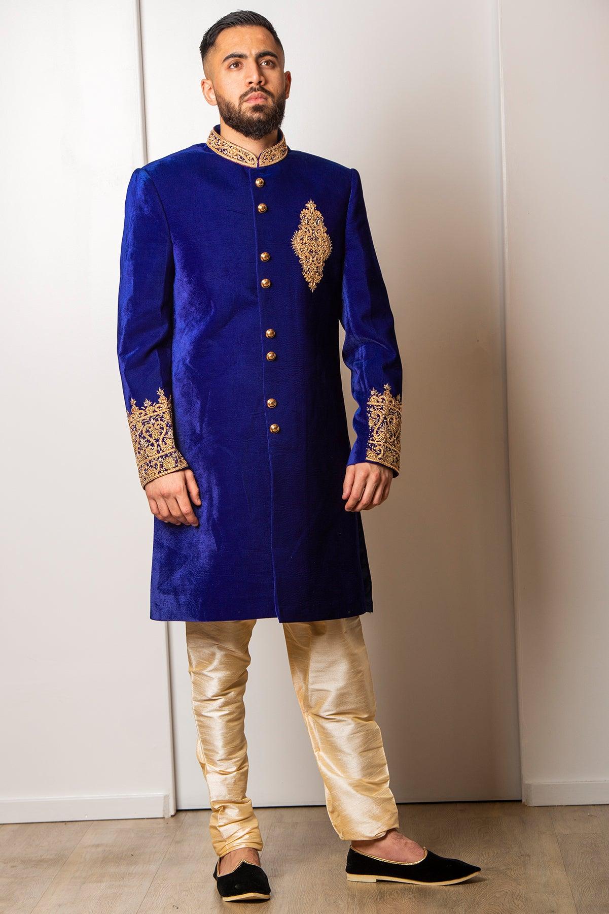 Royal Blue velvet sherwani