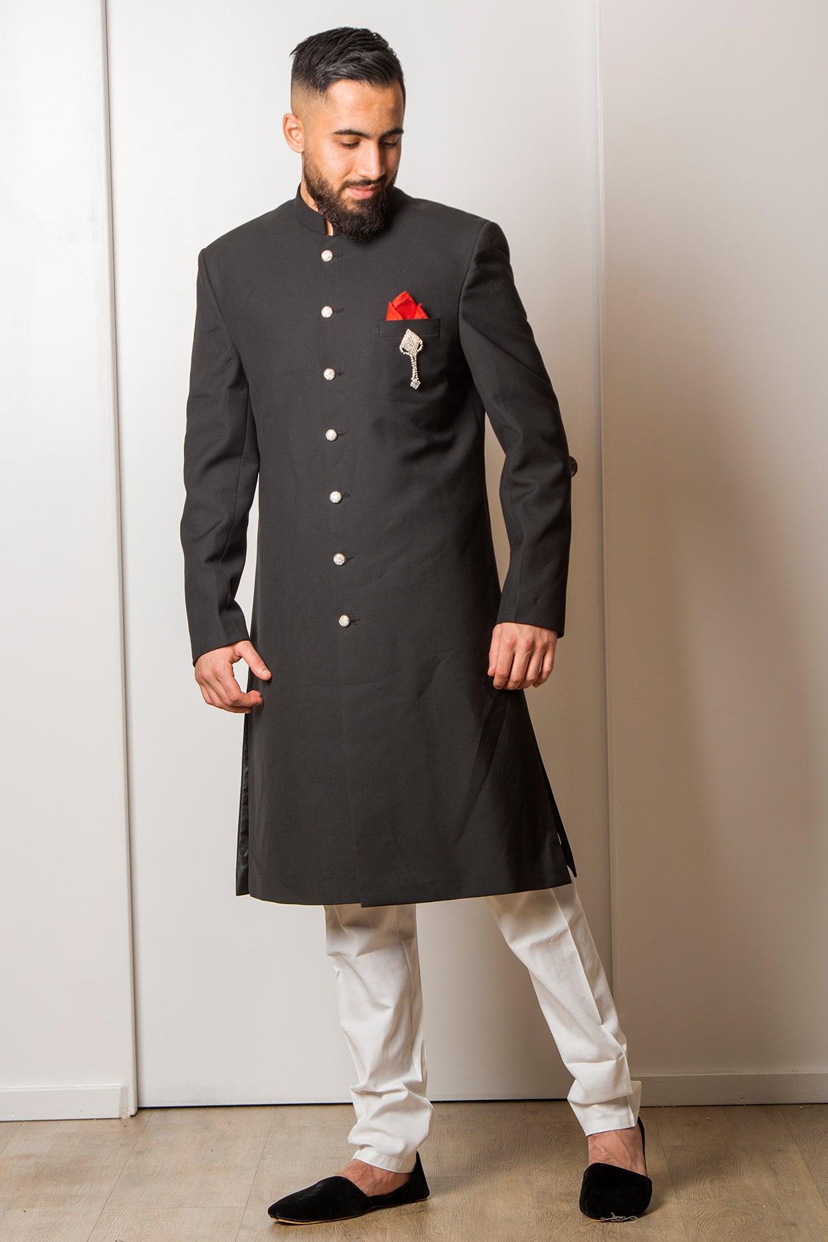 black and white sherwani