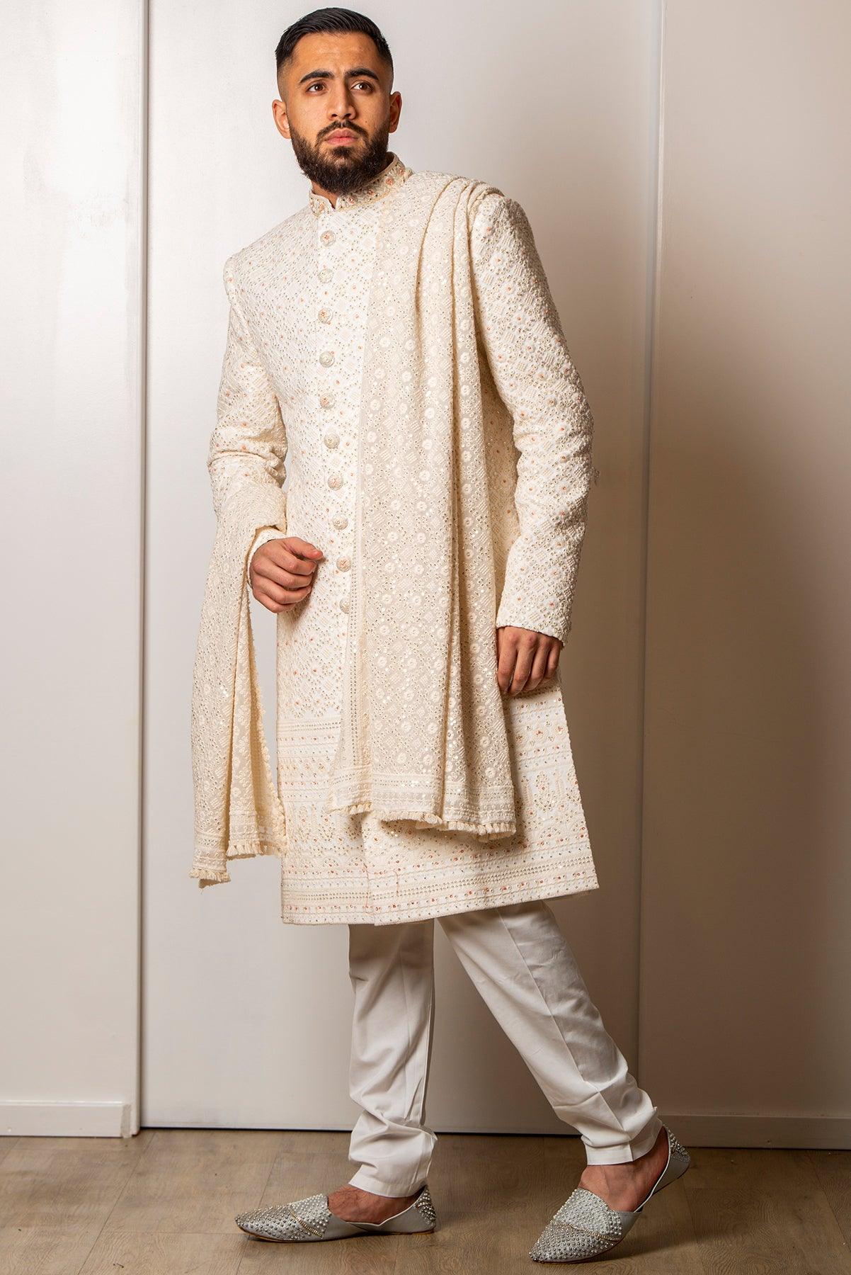 off-white sherwani for groom