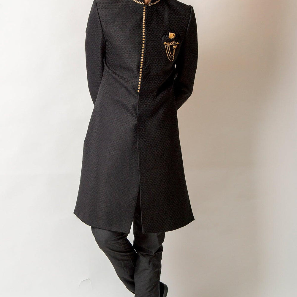designer black sherwani
