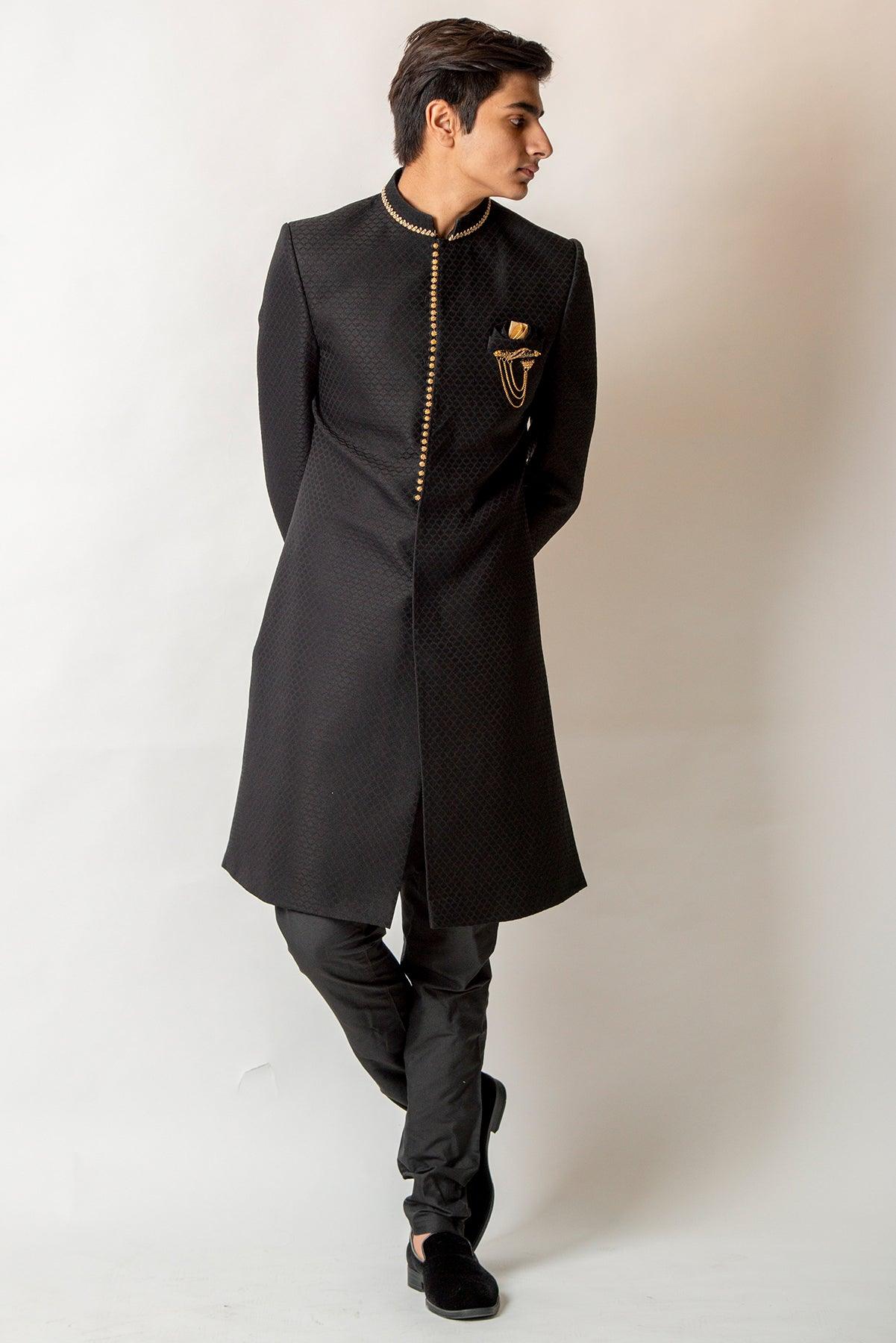 designer black sherwani