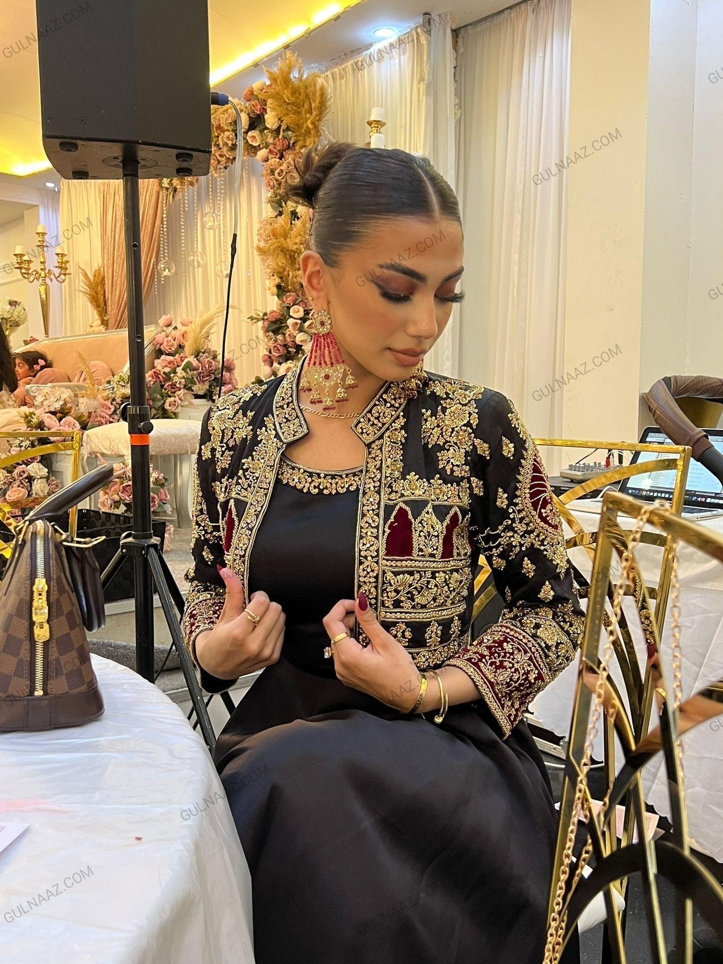 designer embroidered jacket with gown