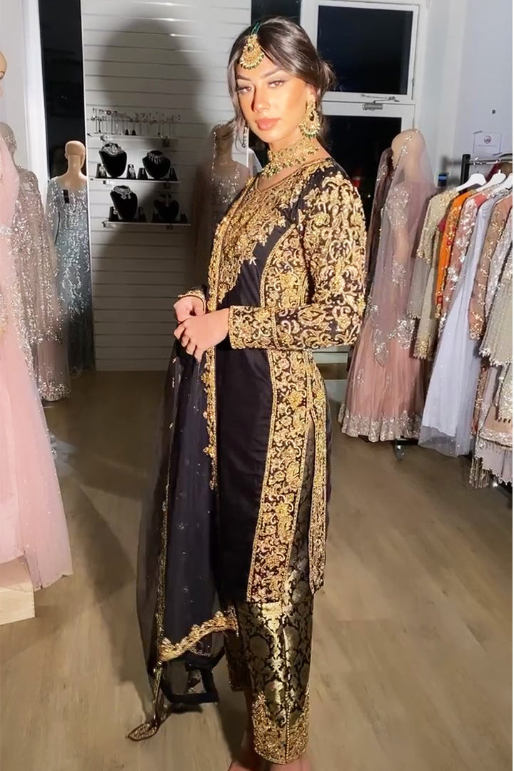 black and gold pant and kurta