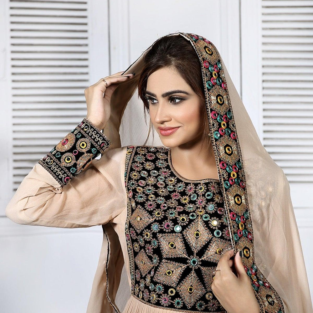 beige afghan dress