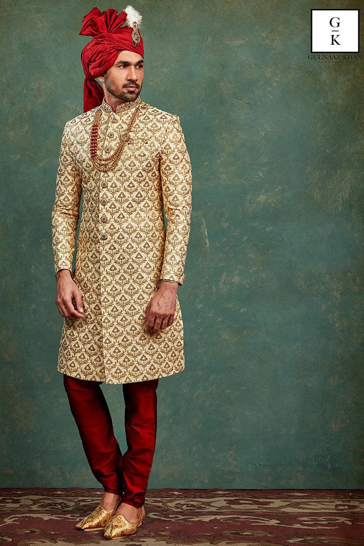 cream sherwani for men