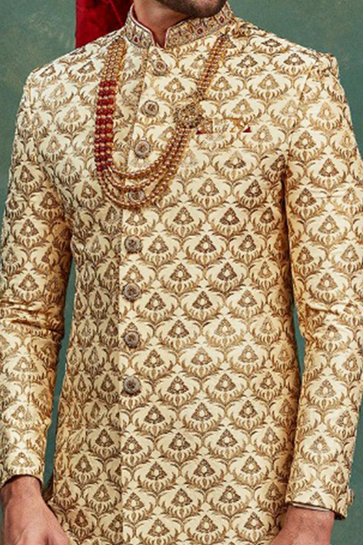 cream sherwani for men