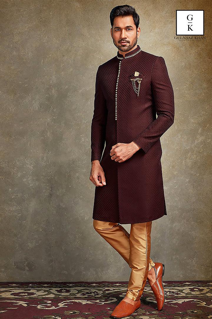 maroon wedding sherwani