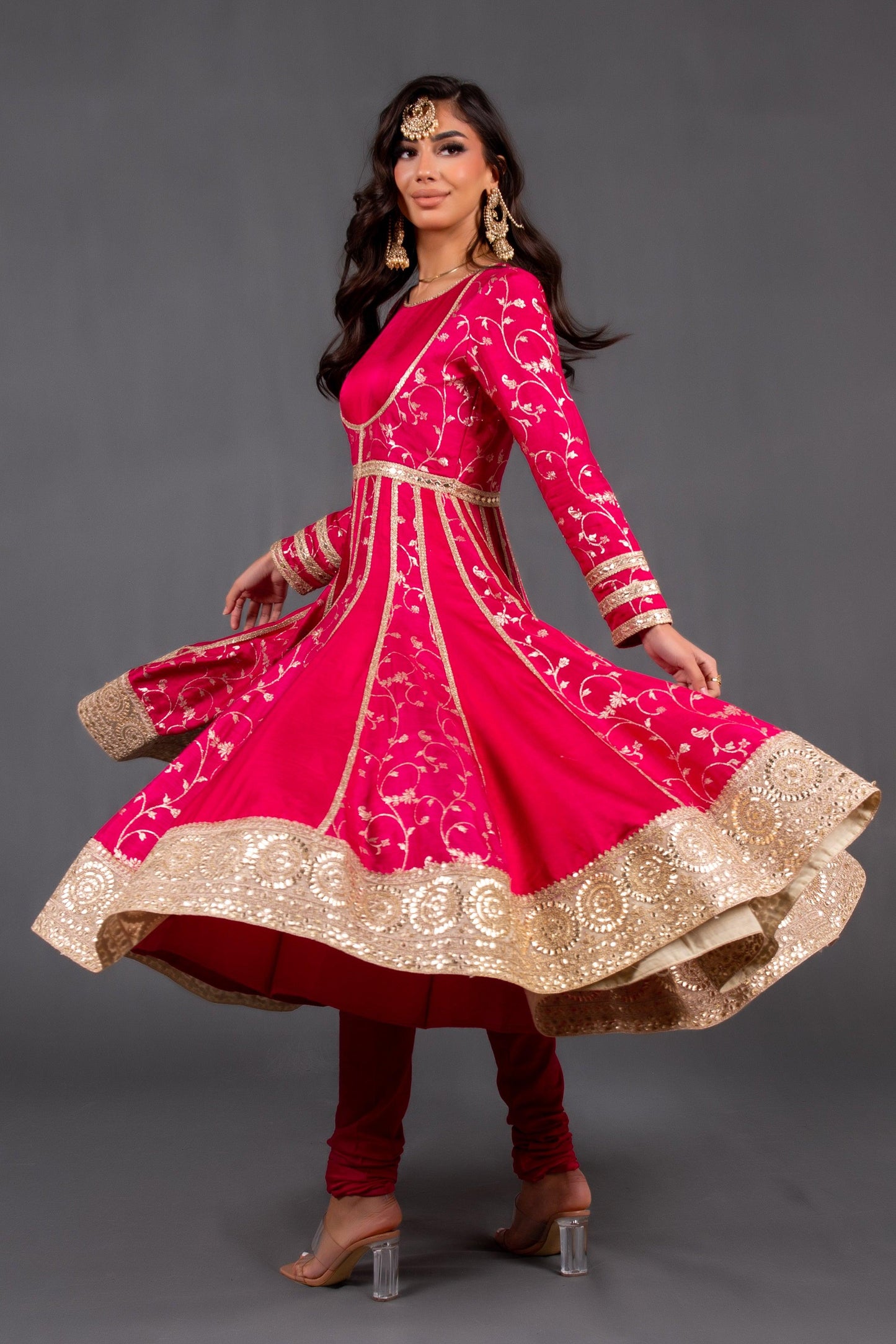 pink churidar and top set