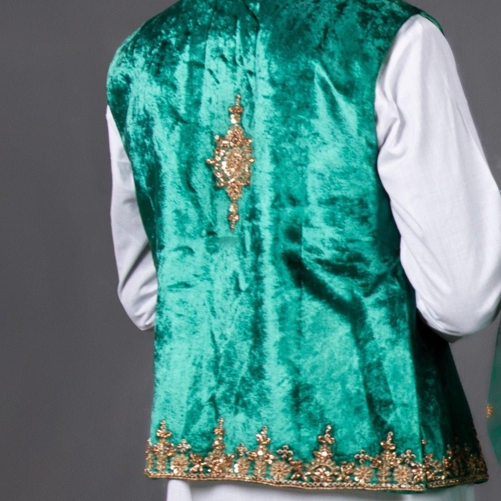 
                  
                    velvet designer sea green waistcoat
                  
                