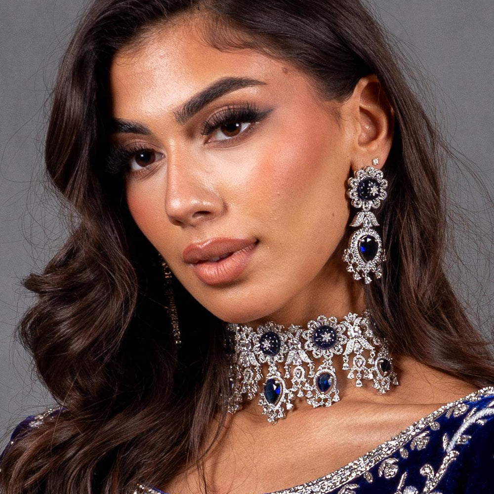 royal blue necklace and earrings