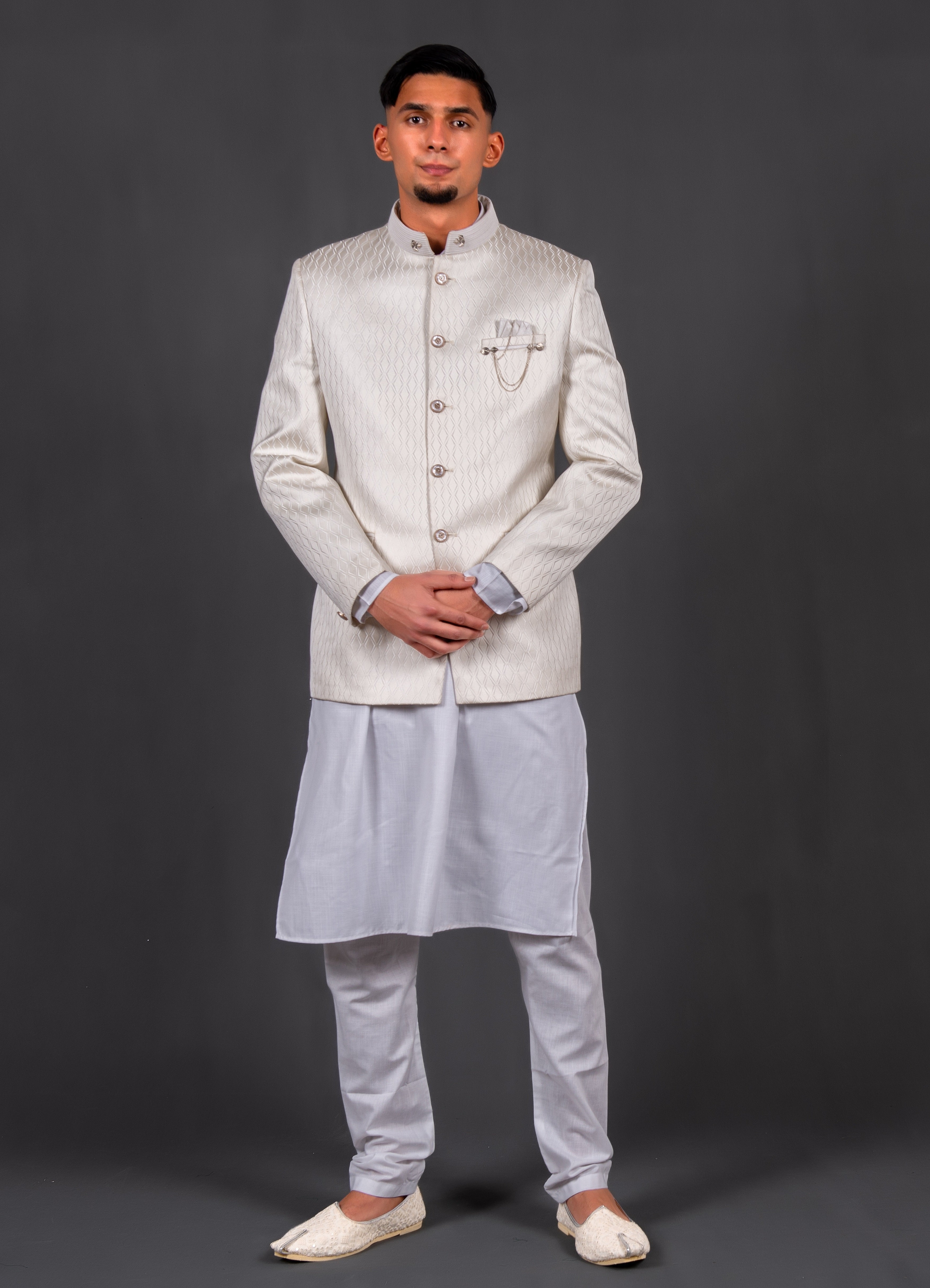 Yellow Jacket Kurta With Jodhpuri Print