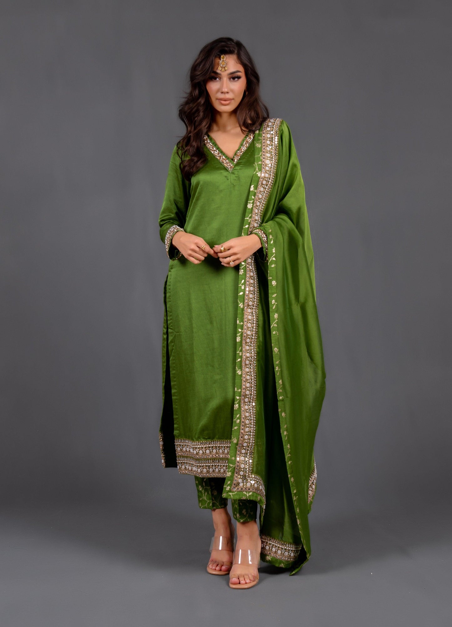 satin silk pant dupatta and top