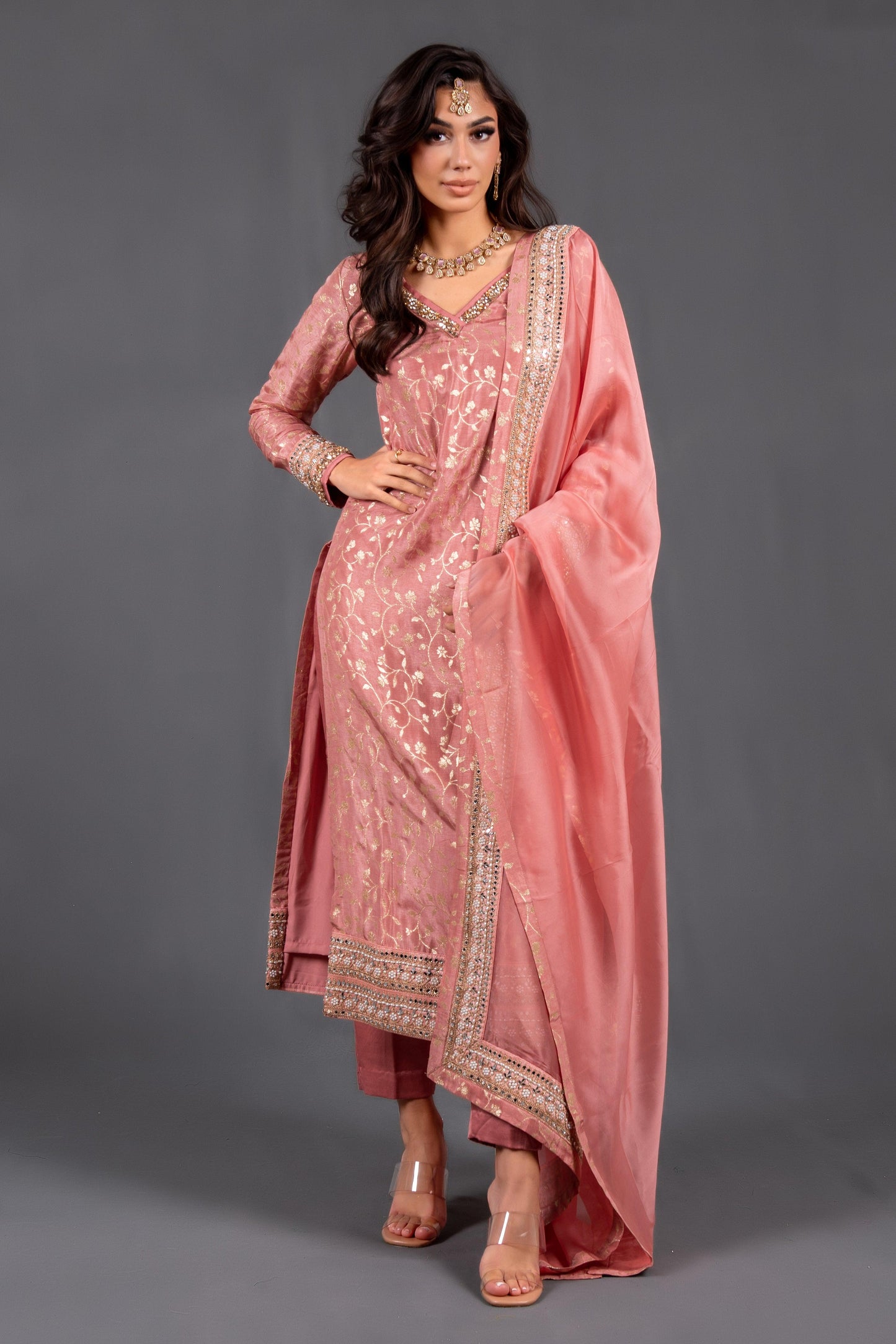 pink top and salwar set