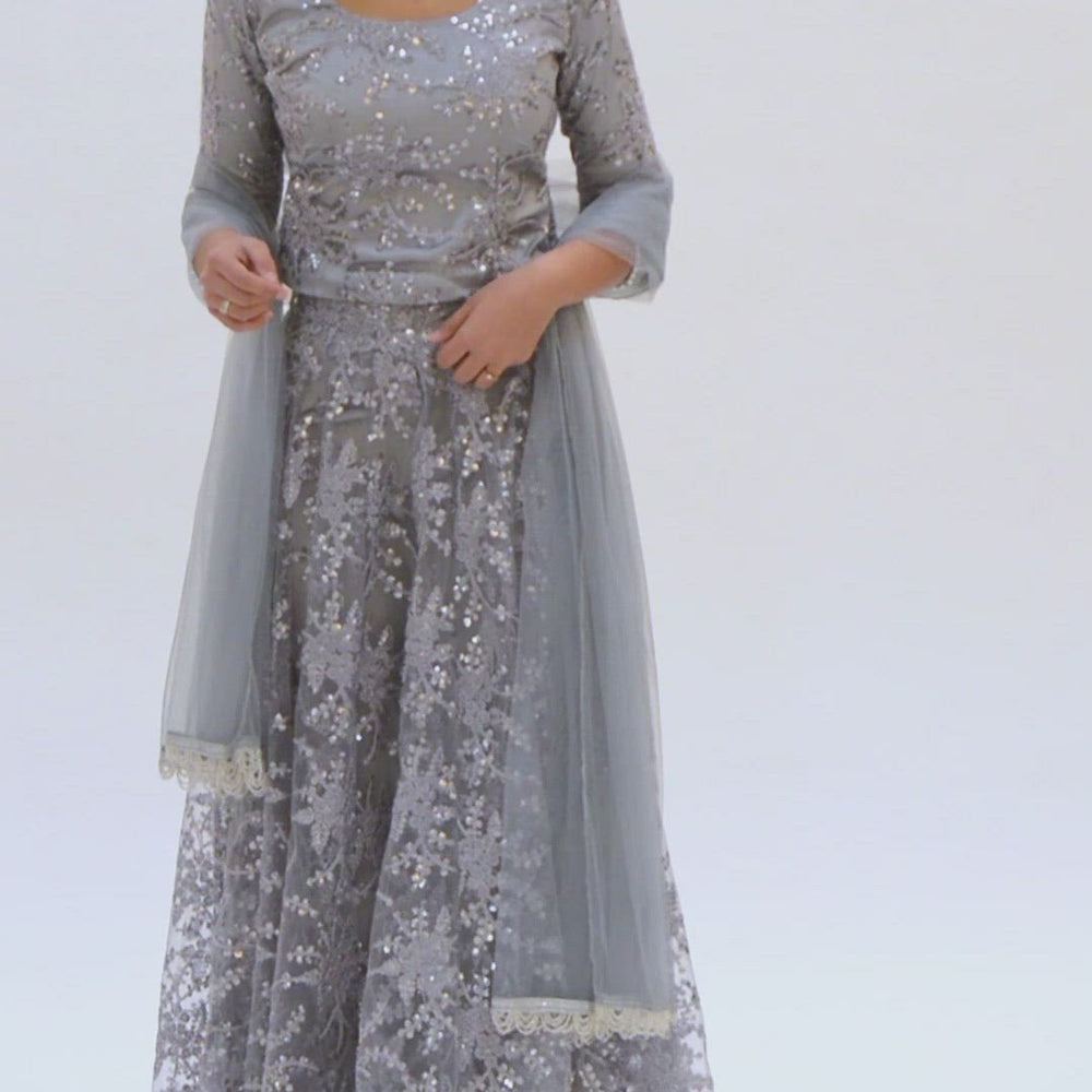 
                  
                    Load and play video in Gallery viewer, Grey color lehenga choli 
                  
                