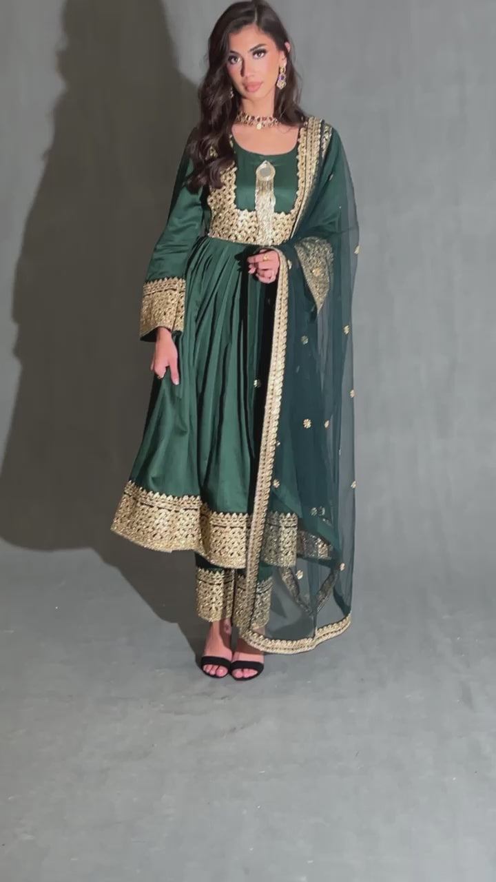 bottle green afghani style dress