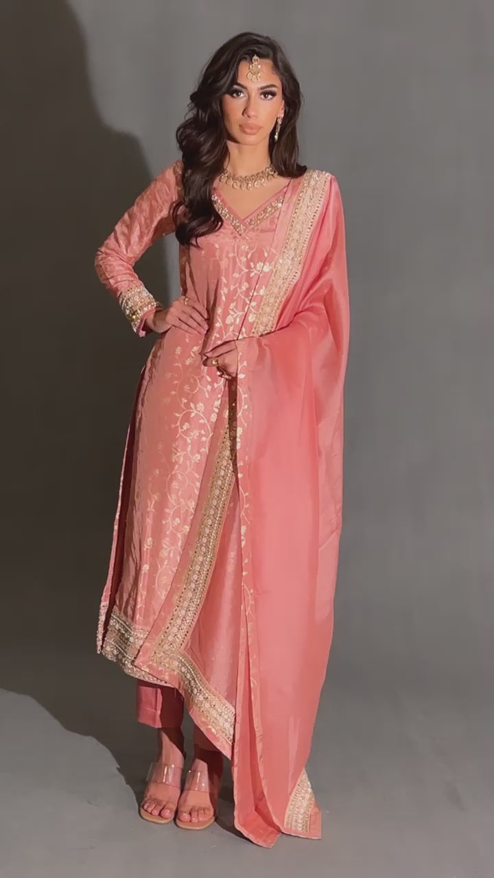 pink top with pant and dupatta